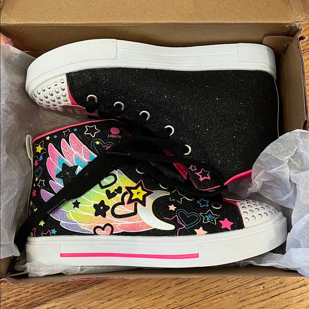 Skechers Twinkle Toes Light-Up Galaxy Glitz Blk/Multi New